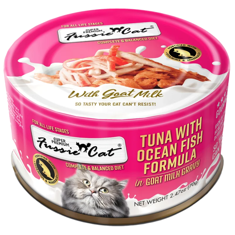 Fussie Cat Tuna with Oceanfish Formula in Goat Milk Gravy Canned Food