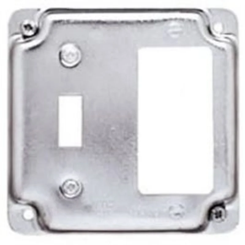 GFI Box Cover & Single Toggle, Flat Cover Square, Steel, 4-In.