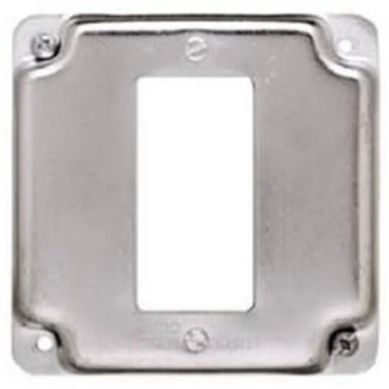 GFI Receptacle Box Cover, Single, Flat Corner Square, Steel, 4-In.