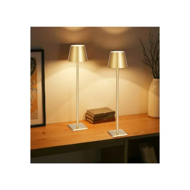 Gold Rechargeable Cordless Table Lamp Set With Adjustable Height Portable Dining & Outdoor