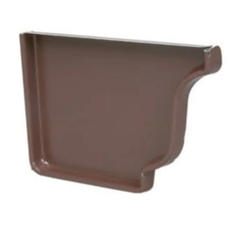 Gutter End Cap, Left, Brown Galvanized Steel, 4-In.