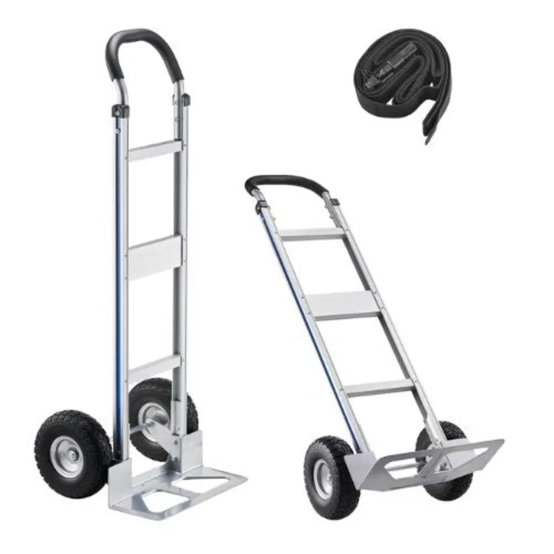 Hand Truck 500 lbs Load Capacity Heavy-Duty Hand Truck Dolly with Non-Slip Wheels & Handle Aluminum Alloy Portable Trolley Dolly with Tie-down Strap