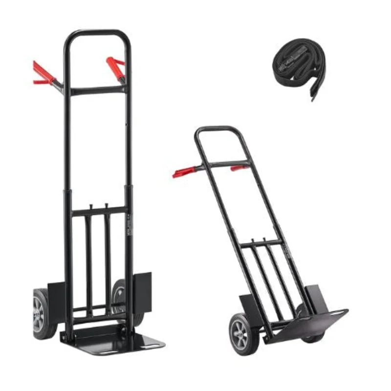 Hand Truck Heavy Duty Hand Truck Dolly with Wheels & Telescoping Handle Portable Trolley Dolly with Tie-down Strap for Moving Home
