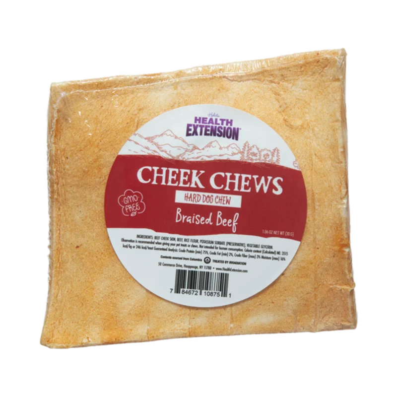 Health Extension Natural Cheek Chew Hard Dog Chew Braised Beef
