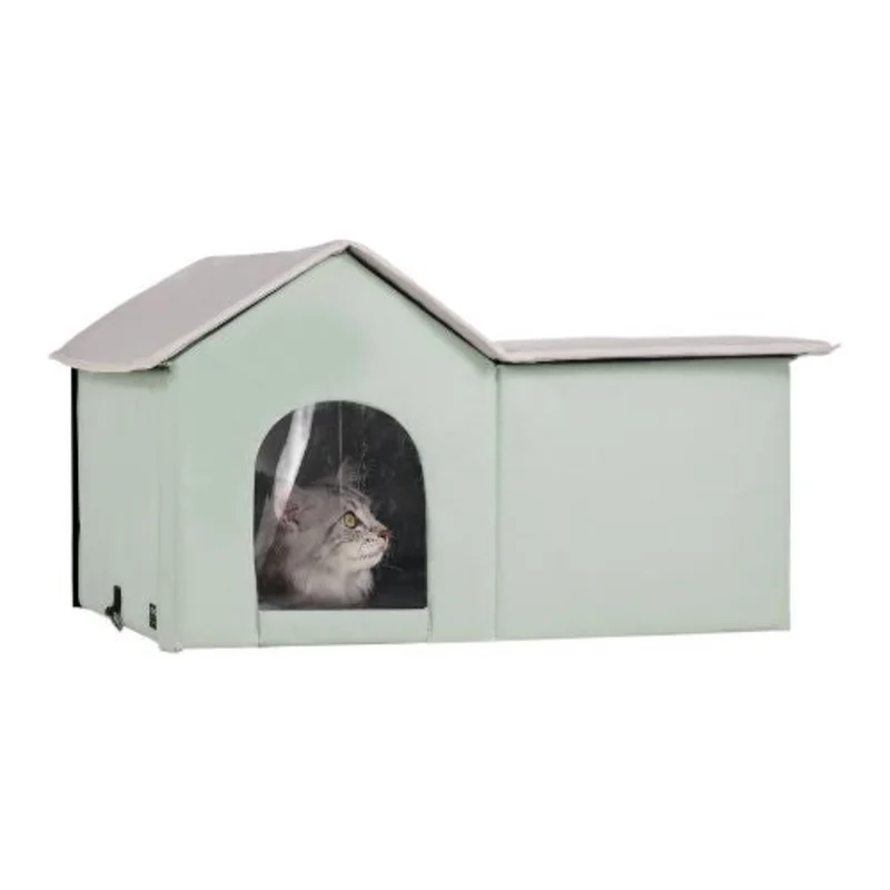 Heated Outdoor Cat House with Adjustable Temperature Foldable Shelter Heated Pad for Winter Green (Large)