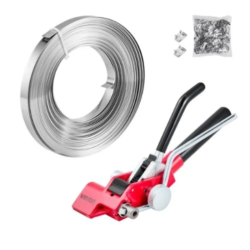 Heavy Duty Banding Sealer Tool with 100 ft Binding Straps 100 Metal Clasps Manual Pallet Packaging Strapping Kit for Warehouse