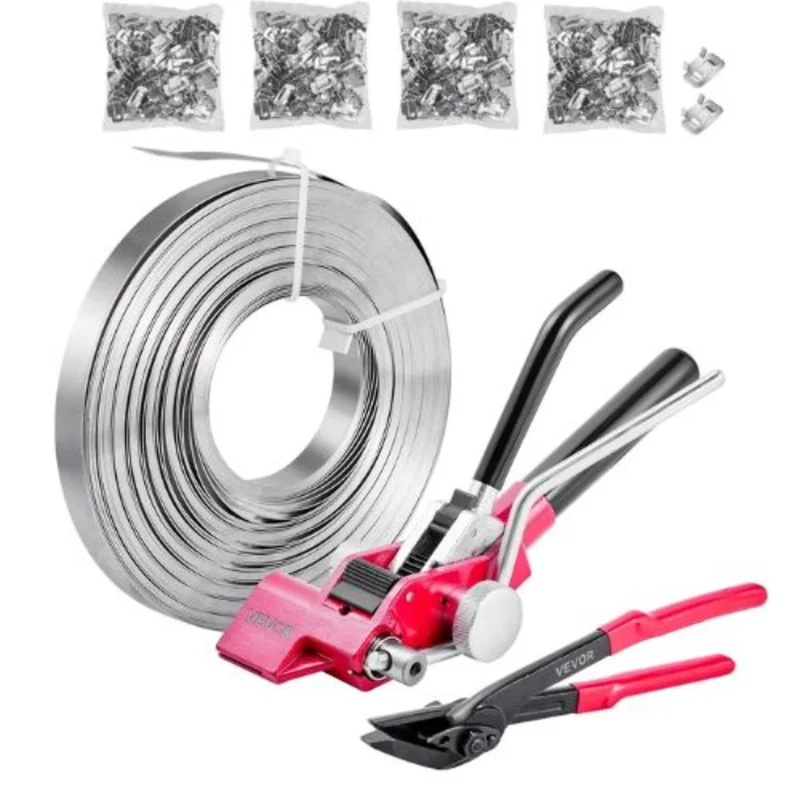 Heavy Duty Banding Sealer Tool with 400 ft Binding Straps Manual Pallet Packaging Strapping Kit for Warehouse Industrial Bundling