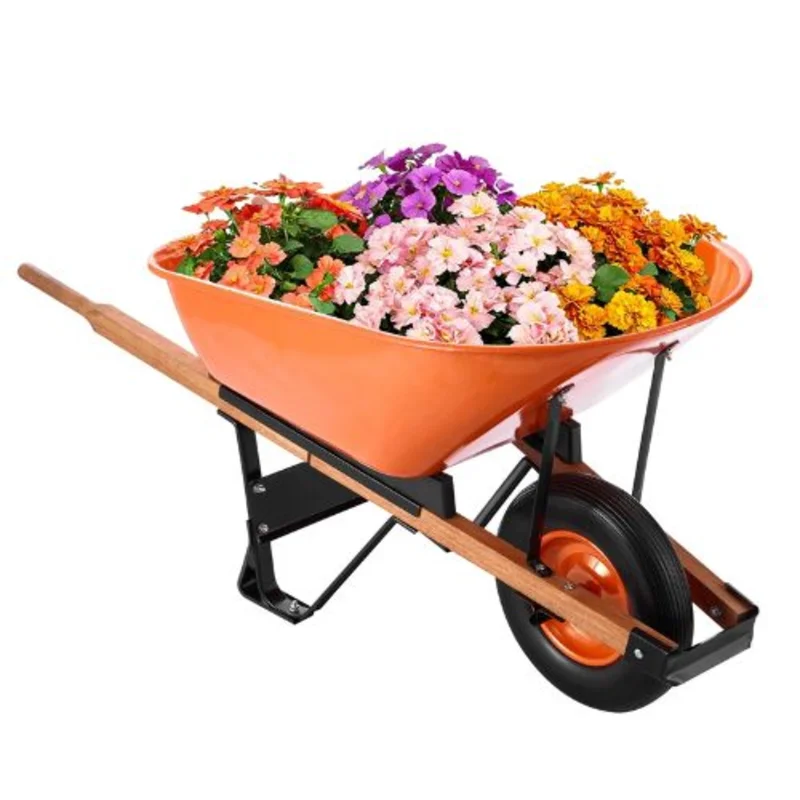 Heavy-Duty Garden Wheelbarrow 6 Cu. Ft. Load 330 lbs Capacity Single Wheel 16" Wide Track Easy Loading Dump Cart
