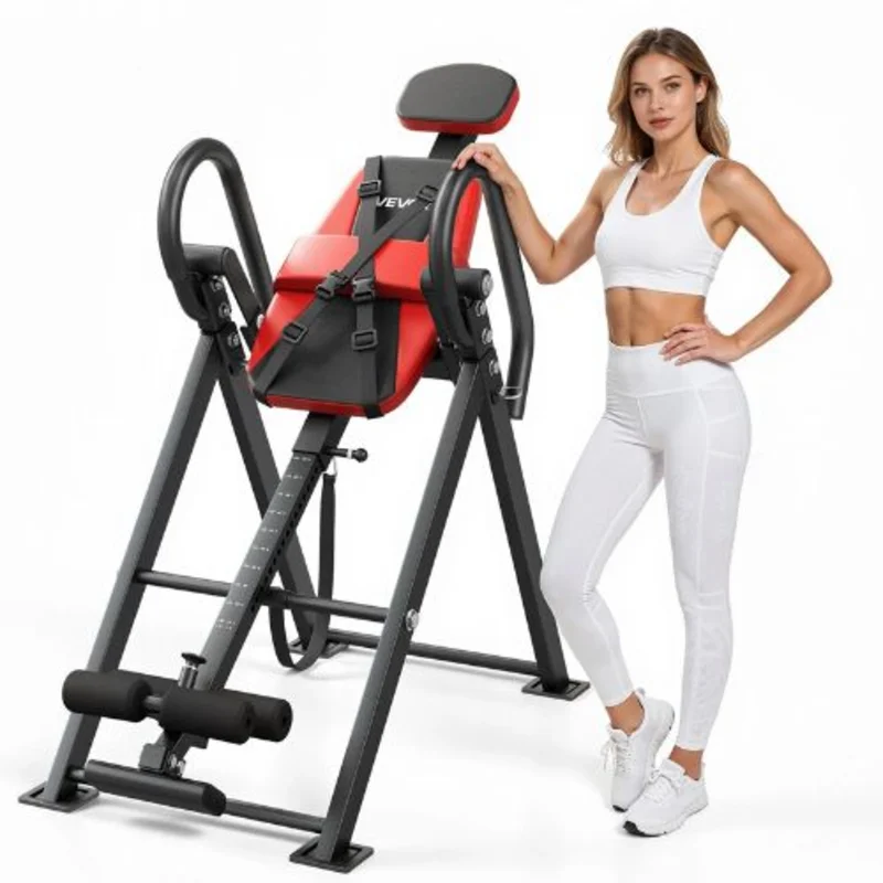 Heavy Duty Inversion Table 300lbs Capacity Back Stretcher with Dual-Roller Locking Decompression for Shoulders Neck Back Multi-Angle Adjustable Tether Strap