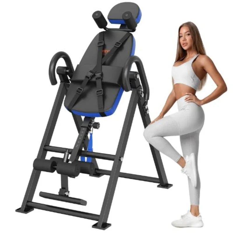 Heavy Duty Inversion Table 300lbs Capacity Back Stretcher with Headrest Ankle Lock Adjustable Protective Belt (Blue/Black)