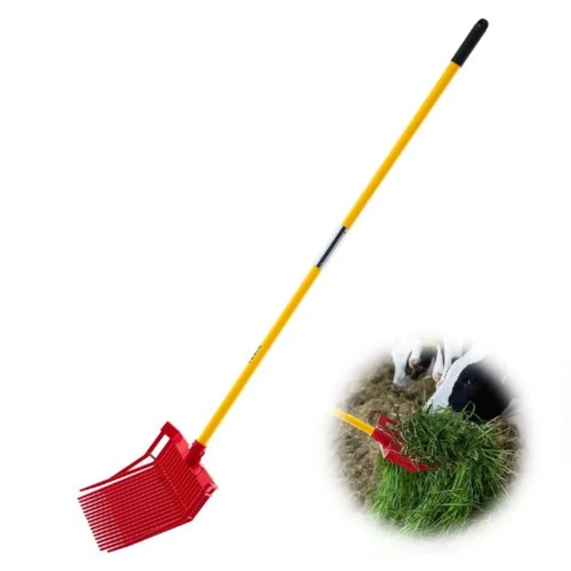 Heavy Duty Manure Fork 18-Tine Angled Pitchfork with 61" Fiberglass Handle for Stable Hay & Farm Cleaning