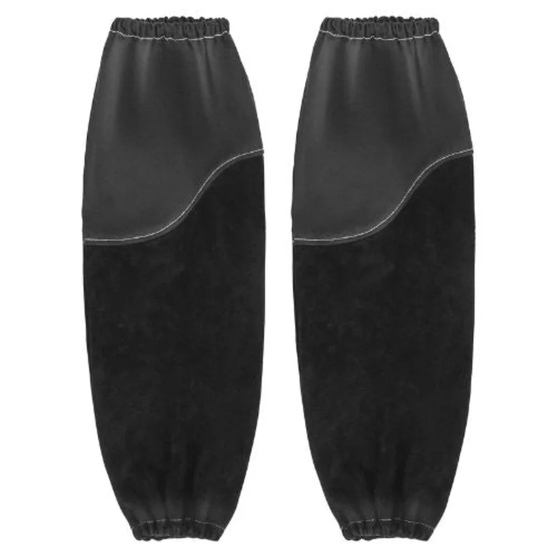 Heavy Duty Welding Protection Sleeves Flame Resistant Cowhide Leather & FR Cotton Arm Guards with Elastic Cuffs