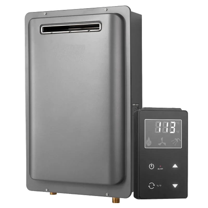 High Efficiency 191,000 BTU Outdoor 8 Gallon Gas Tankless Hot Water Heater Silver Gray JSW56-30L-A