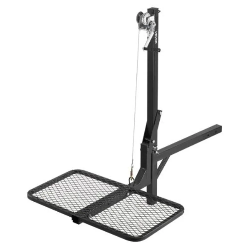 Hitch Deer Hoist with Lifting System Platform 300 lbs Load Capacity Game Hoist Winch Lift with 2-inch Receiver 360-Degree Swivel Shaft & Foldable