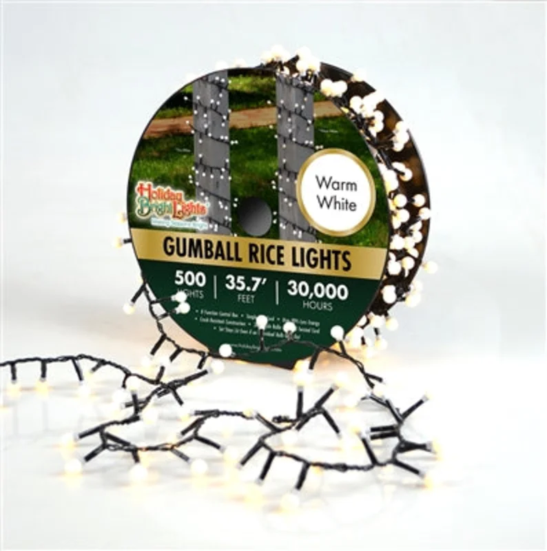 Holiday Bright Lights Gumball Rice Lights 500L Opaque Warm White Light Set (Reel)