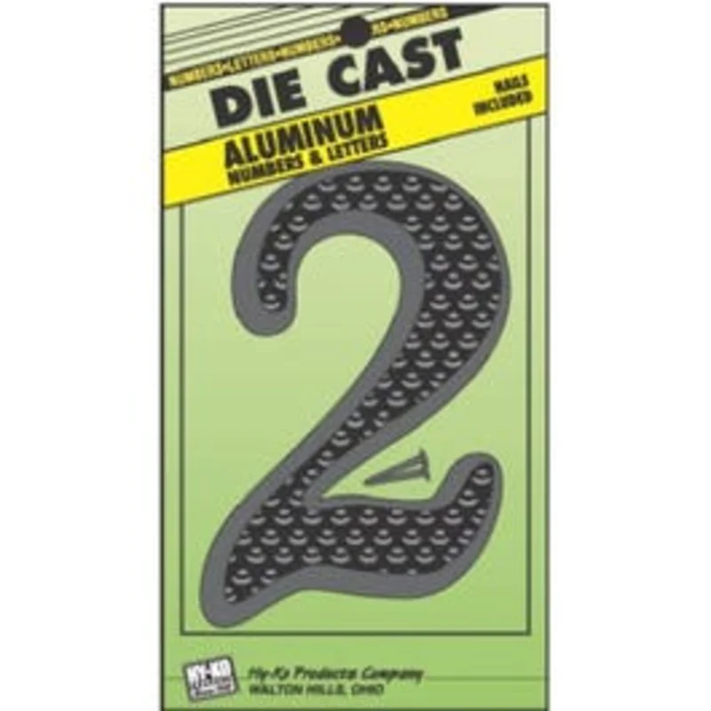 House Address Number "2", Black Die-Cast Aluminum, 4.5-In.