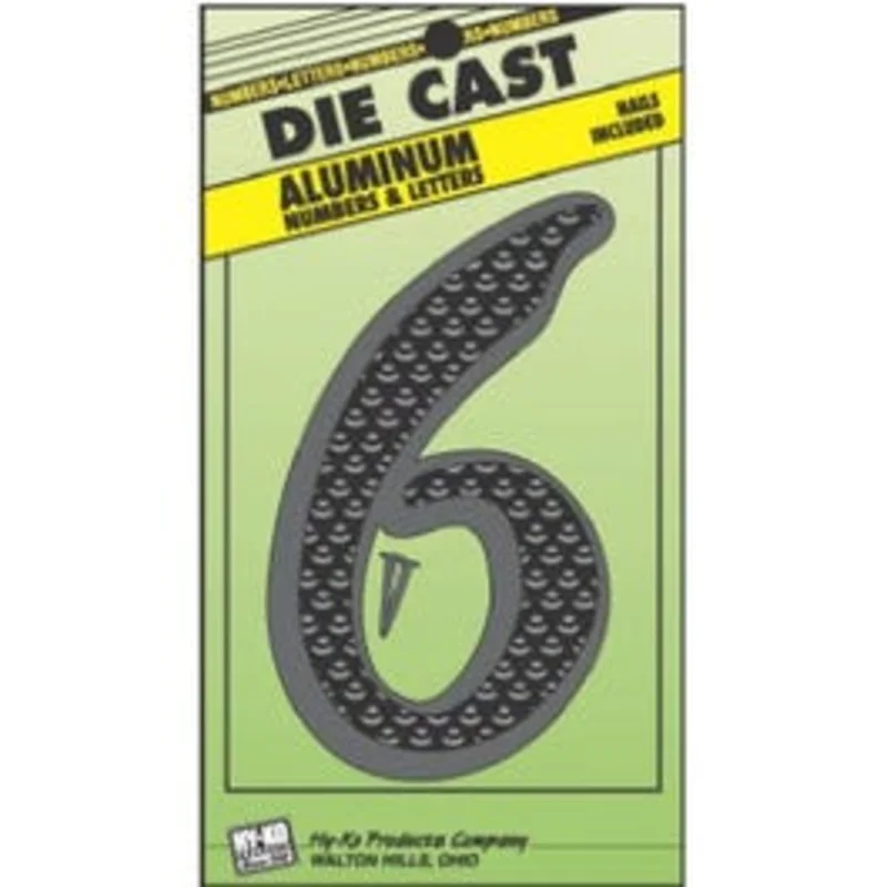 House Address Number "6", Black Die-Cast Aluminum, 4.5-In.
