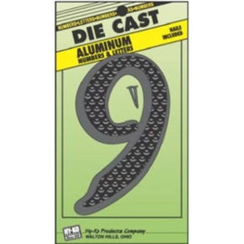 House Address Number "9", Black Die-Cast Aluminum, 4.5-In.