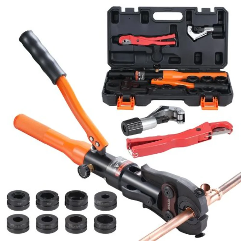 Hydraulic Copper Pipe Crimping Tool for ASTM F1807 PEX & Copper Rings 1/2" 3/4" 1" Jaws