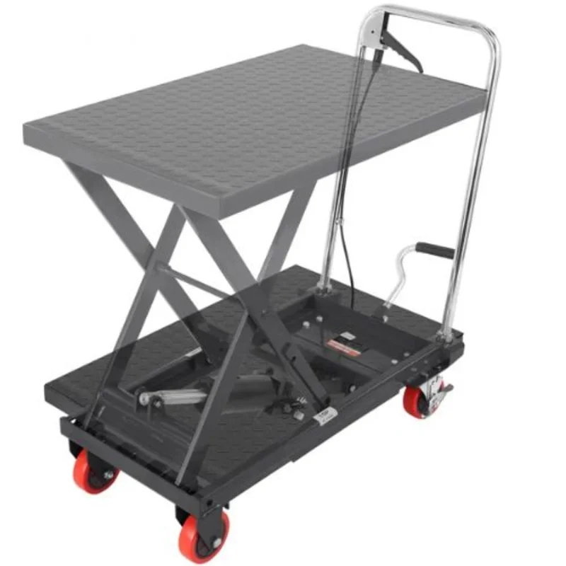 Hydraulic Lift Table Cart 500lbs Capacity Manual Single Scissor Lift Table with 4 Wheels and Non-slip Pad Hydraulic Scissor Cart for Material Handling Black