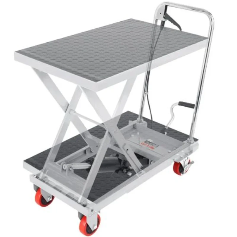 Hydraulic Lift Table Cart 500lbs Capacity Manual Single Scissor Lift Table with 4 Wheels and Non-slip Pad Hydraulic Scissor Cart for Material Handling Gray