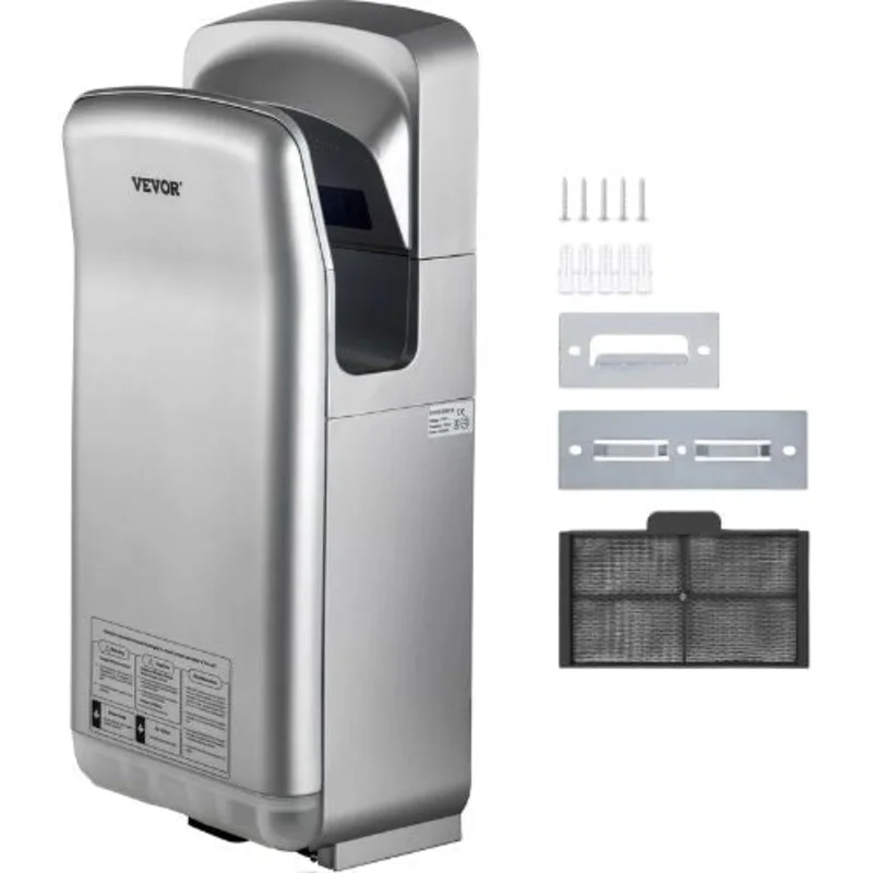 Jet Hand Dryer - Premium Electric Commercial Blade Hand Dryer with HEPA Filtration | 1600W 110V High-Speed Infrared Vertical Wall Mount Silver Dryer
