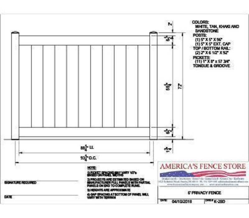 K-28D 6' Tall x 8' Wide Privacy Fence White