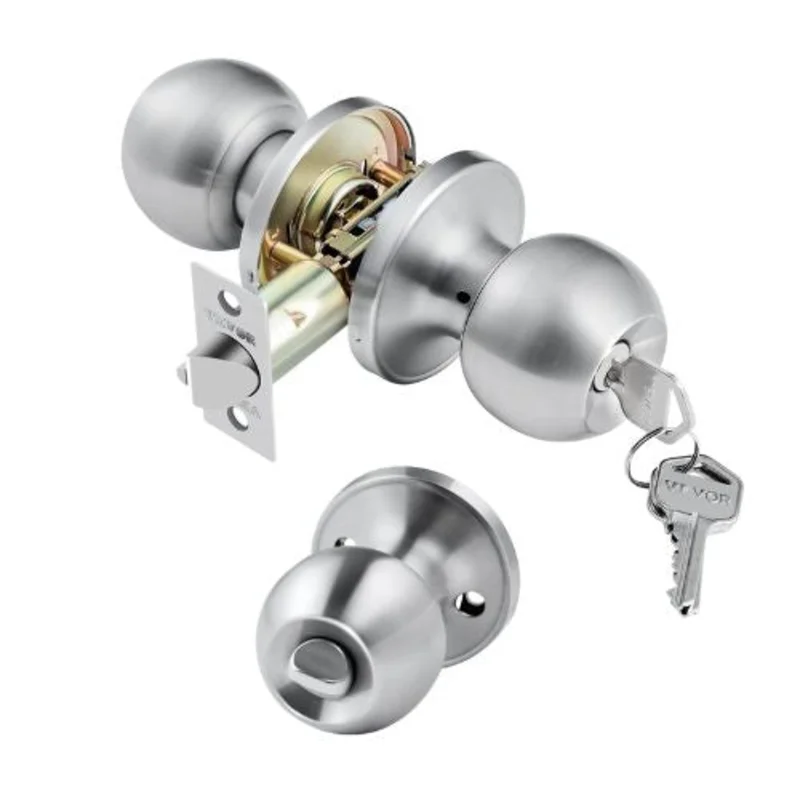 Keyed Entry Door Knob, Satin Nickel Round Ball Locking Door Knob with Thumb Turn, All-Metal Design 587ET-SS-1PK