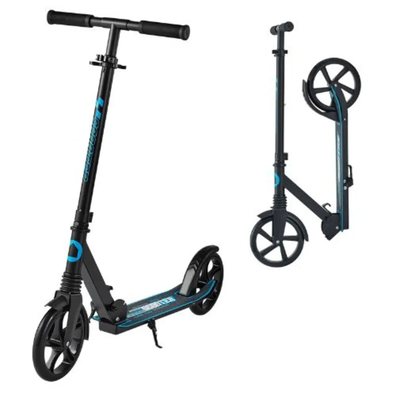 Kick Scooter for Kids 8+ Teens & Adults  2-Wheel Adjustable Handlebar Anti-Slip Deck  Foldable  Black & Blue Up to 220 lbs
