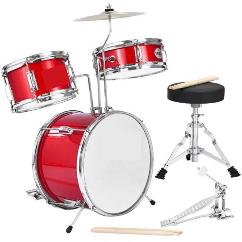 Kids 3-Piece 14 Junior Drum Set  Beginner Kit with Throne & Cymbal (Red)