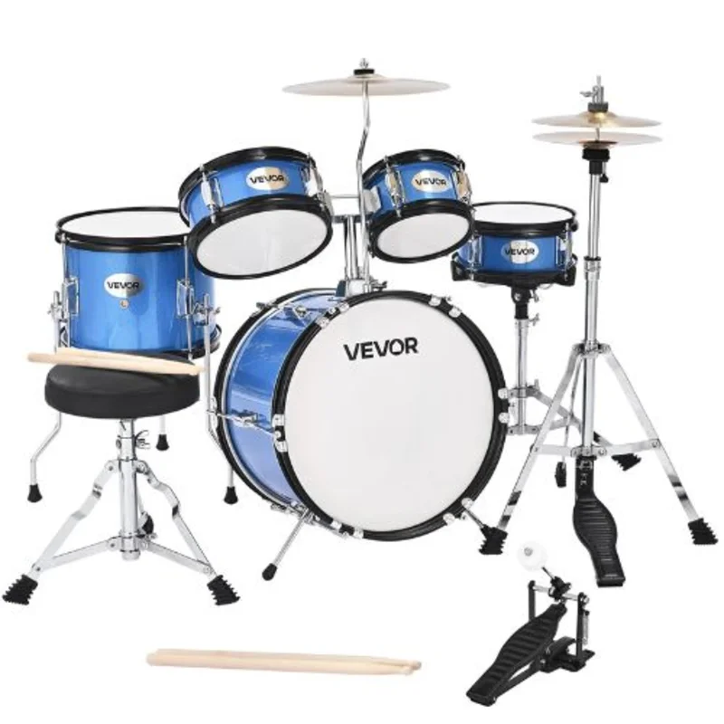 Kids 5-Piece 14 Junior Drum Set  Beginner Kit with Throne & Cymbal (Blue)