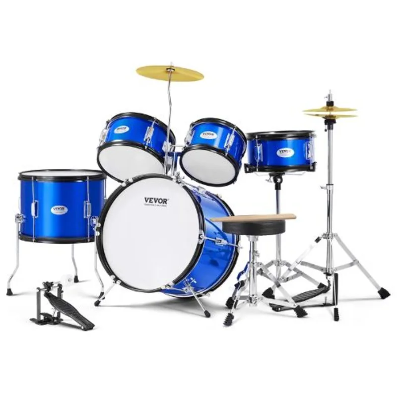 Kids 5-Piece 16 Beginner Drum Set with Throne, Cymbals & Pedal (Blue)