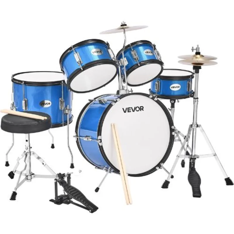 Kids 5-Piece 16 Drum Set with Adjustable Throne & Cymbal  Beginner Kit (Blue)