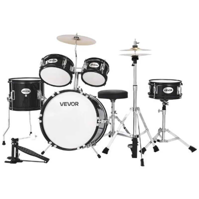 Kids 5-Piece Junior Drum Set, 14 Beginner Kit with Throne & Cymbal (Black)
