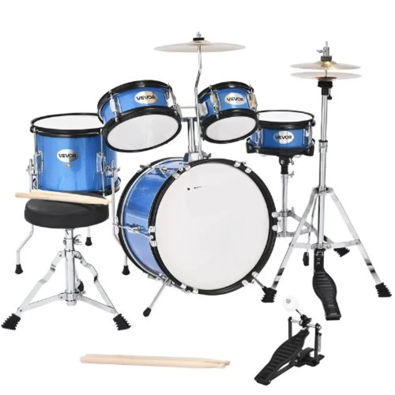 Kids Drum Set, 5-Piece 14" Junior Drum Kit with Throne, Cymbal & Drumsticks, Sky Blue