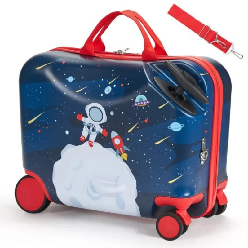 Kids Ride-On Luggage  18" Carry-On for Kids (Blue & White)