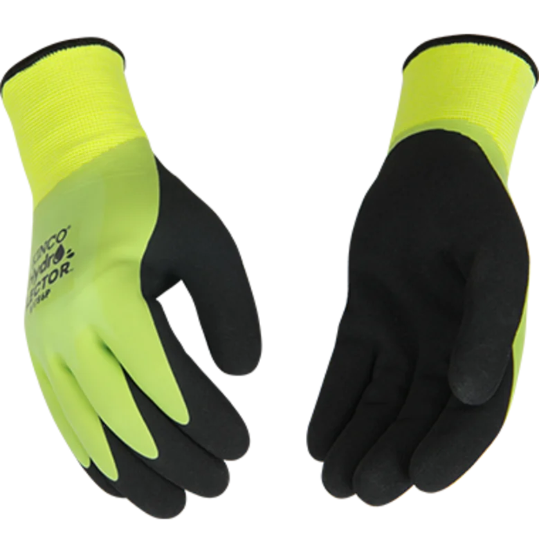 Kinco HYDROFLECTOR WATERPROOF HI-VIS GREEN LINED THERMAL KNIT SHELL & DOUBLE-COATED LATEX