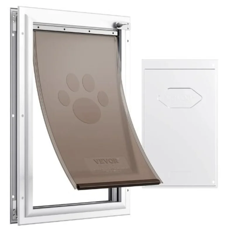 Large Pet Door 13.27" x 20.04" Aluminum Frame with Locking Flap Weatherproof Dog & Cat Door for Interior/Exterior Doors