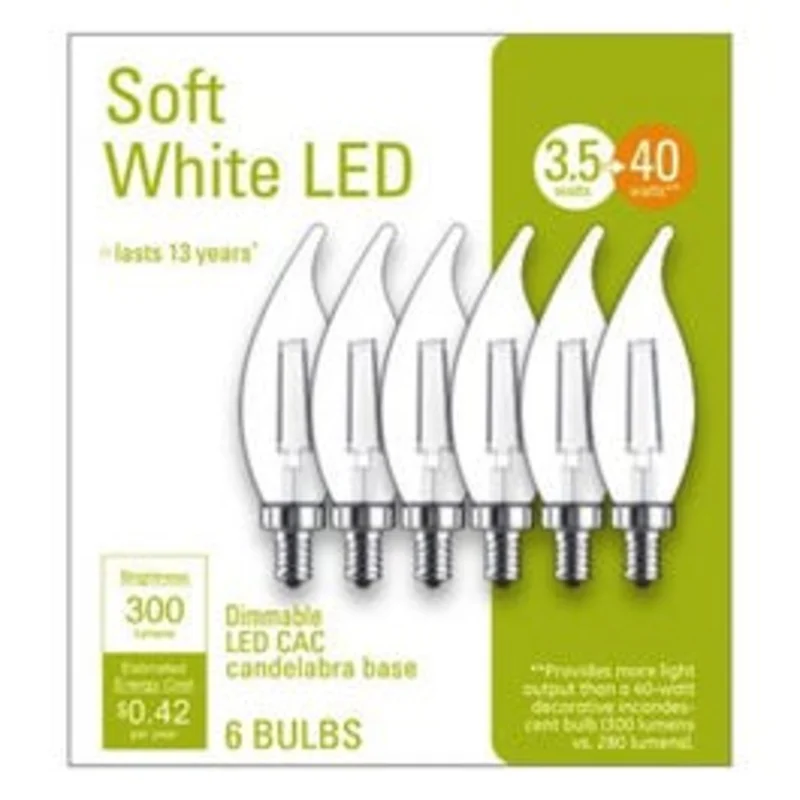 LED Deco Light Bulb, Soft White, Candelabra Base, 4-Watts, 6-Pk.
