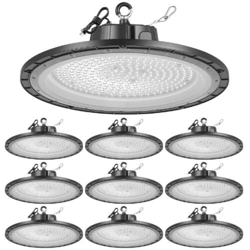 LED High Bay Lights 150W 21000LM UFO Warehouse Shop Lights 5000K Daylight IP65 Waterproof 100-277V Black  (10 Pack)
