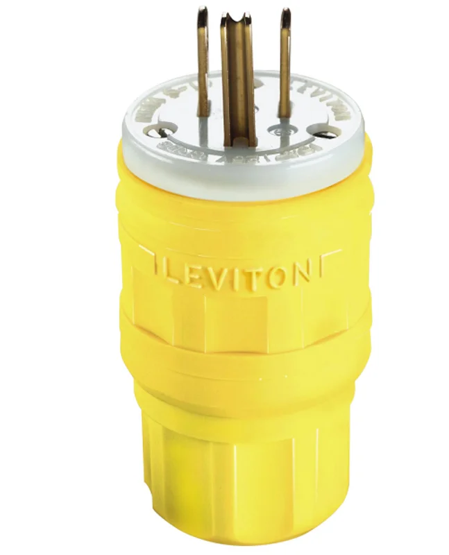 Leviton 14W47 NEMA 5-15P 2-Pole 3W 15 Amp Wetguard Straight Blade Plug 125V Yellow