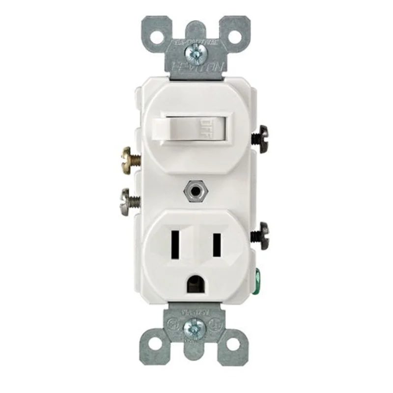 Leviton 15 Amp 120 Volt Duplex Style Single-Pole Combination Switch 5225-W