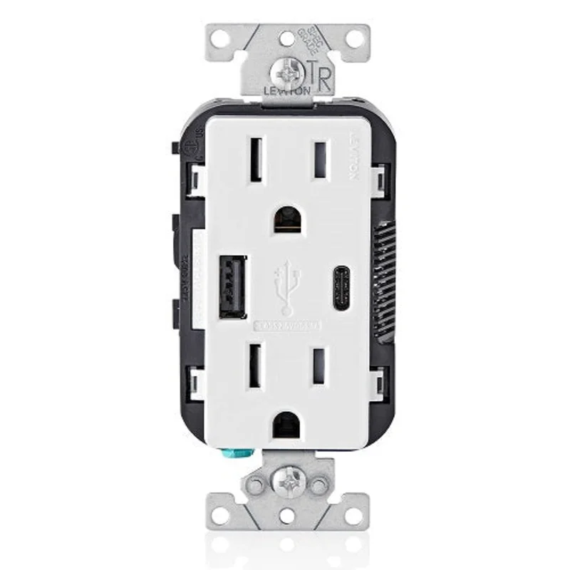 Leviton 15 Amp NEMA 5-15R Wall Outlet Charger T5633-W