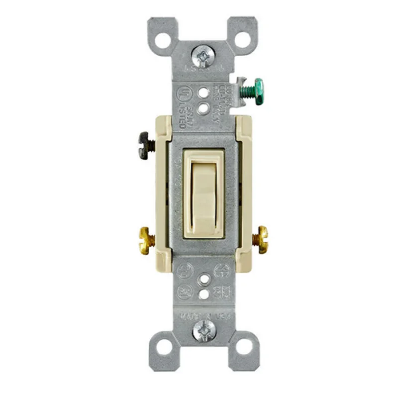 Leviton 15A 120V 3 Way Toggle Switch Grounding Ivory 1453-2I