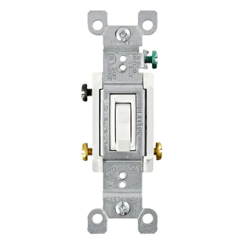 Leviton 15A 120V 3 Way Toggle Switch Grounding White 1453-2W