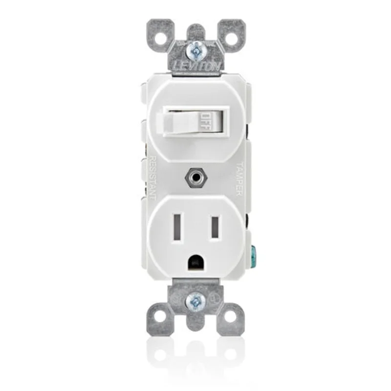 Leviton 15A 120V Tamper Resistant Duplex Style Combination Switch White T5225-W