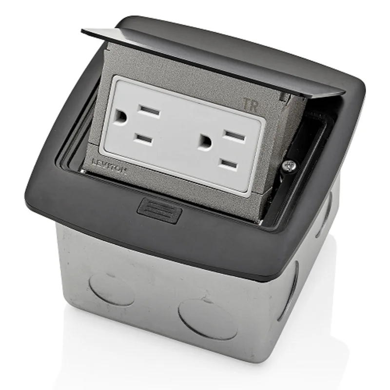 Leviton 15A 125V Pop Up Floor Box Tamper Resistant Outlet Black PFTR1-MB