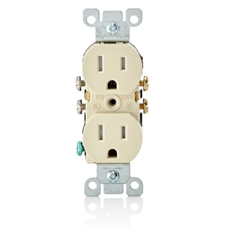 Leviton 15A 125V Tamper Resistant Duplex Outlet Ivory T5320-I