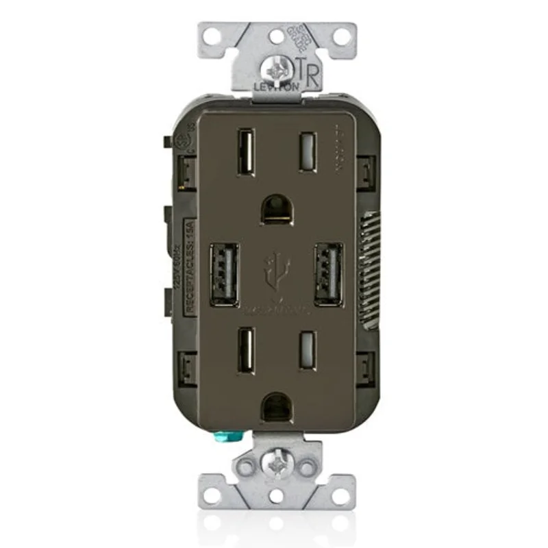 Leviton 15A 125V Wall Outlet USB Charger Tamper Resistant Receptacle Brown T5632-B