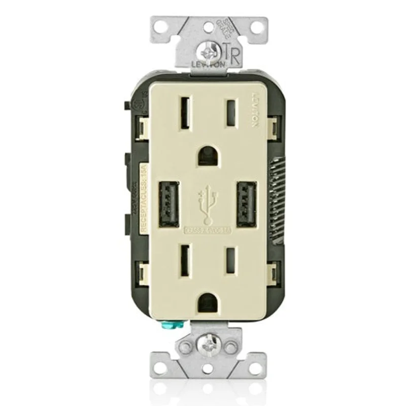 Leviton 15A 125V Wall Outlet USB Charger Tamper Resistant Receptacle Ivory T5632-I